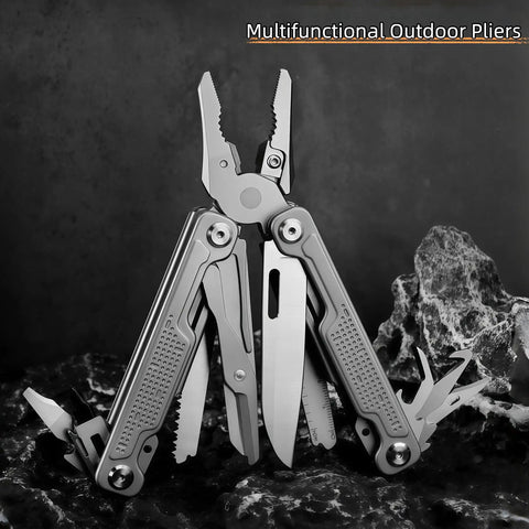 15 In 1 Multitool Pliers with spring loaded head and thick hardened steel build, non slip handle, needle nose pliers and tools.