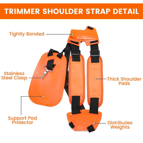 Ergonomic Back Saver Handle Extension With Double Shoulder Strap Harness For String Trimmers, detailed pad and clasp view