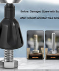 Pro Grade Deburring External Chamfer Tool With Tungsten Carbide Blades shown repairing bolt threads