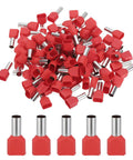 Heavy Duty 100 Pack Twin Wire Ferrules With Insulated Nylon Sleeves For Stranded Copper Ends Perfect For Control Panels And Auto Wiring Jobs Made In USA Red, red 2x8AWG ferrules