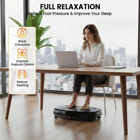 Woman using Vibration Plate Exercise Machine For Home Fitness With Full Body Vibration, Weight Loss And Lymphatic Drainage, 400 Lb Capacity