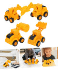 4 Pack Adorable Construction Truck Set With Realistic Front End Loader Models shown in bright yellow plastic for imaginative play