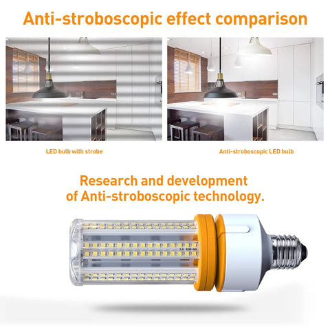 2 Pack 60W LED Corn Light Bulbs 7500 Lumen E26 Cool Daylight White anti-stroboscopic effect comparison image