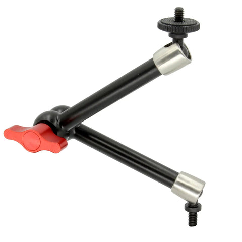 Heavy Duty 11 Inch Articulated Arm For Cameras And Lights, 12 Pound Load Capacity, Sturdy Metal Construction with Red Knob