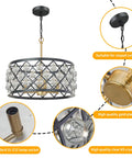 17.8 Inch Crystal Chandelier Pendant Light With Large Round Black Metal Frame And Crystal Ball Orbs, Modern Vintage Vibe With Gold Accents