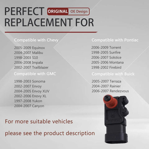 Map Sensor Replacement For 1998-2003 S10, 2002-2007 Trailblazer, 2002-2007 GMC Envoy, 2004-2007 Cadillac CTS, 2004-2007 Malibu, 2006-2008 Chevy Impala Engine Management Direct Fit