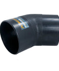Side view of a black 4 Inch 45 Degree Dust Collector Elbow Fitting, ABS Plastic Connector for 4 Inch Dust Collection Hose, Pipe, and Ductwork.