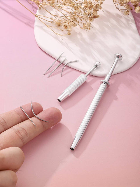 Pro Grade All In One Piercing Taper And Ball Grabber Tool Set 14G Through 20G for jewelry insertion and change on pink background