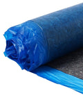 Heavy Duty Floor Underlayment Roll 3 Mm Thick Laminate Flooring Padding With Vapor Barrier unrolled, showing blue plastic edges.