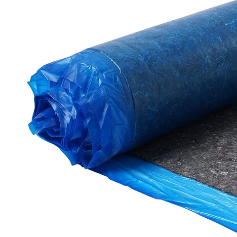 Heavy Duty Floor Underlayment Roll 3 Mm Thick Laminate Flooring Padding With Vapor Barrier unrolled, showing blue plastic edges.