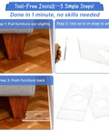 Clear Non Slip Couch Stoppers 2 Pack 9 Inch Universal Furniture Spacers steps for tool-free installation with clear acrylic blocks.