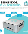 Premium Compact Mini Computer System Featuring Snappy Intel Core Chipset and No Sweat Software Configuration for Flexible Hardware Upgrades and Effortless Daily Workflow Optimization side view with ports and branding.
