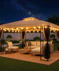 10 Foot By 10 Foot Outdoor Patio Gazebo With Double Tier Roof And Mosquito Netting Heavy Duty Steel Frame For Backyard Garden And Lawn All Weather Ventilation Party Ready Integrated Drain Holes Khaki