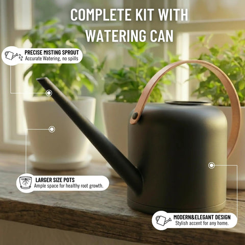 Awesome Indoor Garden Kit With Drainage Pots Watering Can And Tools Ideal Windowsill Planter Set For Fresh Herbs And Microgreens