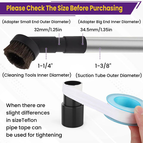 SATUY set of two black plastic vacuum hose adapters; converts 1-3/8" OD to 1-1/4" ID.