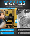 4 Inch Magnetic Dust Collection Quick Connect Kit, showing easy magnetic connection for woodworking tools use, highlighting quick assembly.
