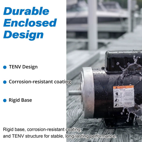 Heavy Duty One Horsepower Boat Lift Motor With 56C C Face Rigid Base Dual Voltage Dock Hoist Winch Replacement showing TENV design and corrosion-resistant finish.