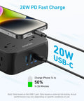Total Game Changer 11 In 1 Power Strip With Eight Ac Outlets And Rapid Usb C Charging To Keep Every Gadget Running Smoothly Plus Two Usb A Pockets Five Foot Extension Cord And Heavy Duty Surge Guard charging an iPhone with 20W USB-C.