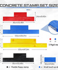 Diagram showing sizes and colors of Five Piece Concrete Stamping Mats Set With Durable Polyurethane Texture Molds, slate stamp molds.