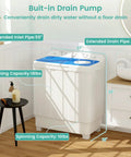 No Sweat Twin Tub Portable Washing Machine With 28 Pounds Capacity Featuring Eighteen Pound Wash Bowl And Ten Pound Spin Cylinder Compact Top Load Setup For Apartments Dorm Suites And Rv Trips with built-in drain pump and sizes.