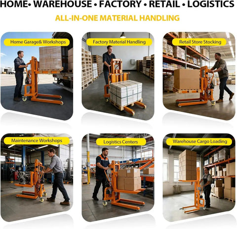 Heavy Duty Electric Pallet Stacker With 660 Lbs Capacity Lift Height 47 Inches Smart Remote Control adjustable forks in logistics centers.