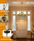 ARTZONE Antique Tiffany Pendant Light Fixture Stained Glass Hanging Lamp with adjustable buckle and E26 bulb base.