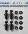 10mm Car Ball Stud Kit With Hardware Nuts 4 Pack For Your Ride 5/16-18 Thread 9/16 Inch Long Shank Gas Strut Stud Universal Fit Black Heavy Duty Automotive Mount End Fitting, carbon steel set with bolts, nuts, washers