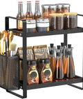 Coffee Station Organizer For Counter With Two Tier Wood Shelves And Three Compartment Pod Storage For Coffee Pods Sugar Tea Bags