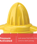 Pressure activated cone of Electric Citrus Juicer With 32 Ounce Pitcher No Fuss Pressure Activated Adjustable Pulp Control Self Reversing Reamer With Stirrer