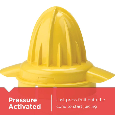 Pressure activated cone of Electric Citrus Juicer With 32 Ounce Pitcher No Fuss Pressure Activated Adjustable Pulp Control Self Reversing Reamer With Stirrer