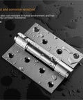A close-up of a steel hinge from the Invisible Door Self Closing Hinge Set Dark Wood Finish 5 Inch Gold Color Steel Spring Closer.