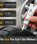 Hand applying sealant from 60 Piece Tire Repair Screws With Sealant Heavy Duty Tubeless Tire Plug Kit to tire puncture