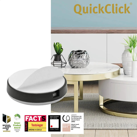 QuickClick Furniture Glide Base Set For Chairs And Home Decor, 4 Piece Exchangeable Glides shown beside elegant decor.
