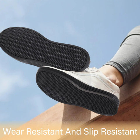 Full Soles Rubber Replacement For Sneakers And DIY Shoes Wear Resistant With Raised Grain Non Slip Pad For Grippy Kicks Black 1 Pair 302x107x23 mm Durable installed on sneakers, showing raised grain pattern.