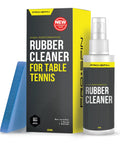Table Tennis Rubber Cleaning Kit With 200ml Rubber Cleaner And Sponge Included For Ping Pong Paddles Eliminate Dirt And Dust Boost Spin Enhance Control And Preserve Rubber For Long Lasting Play. 200ml spray bottle, box, and sponge shown.
