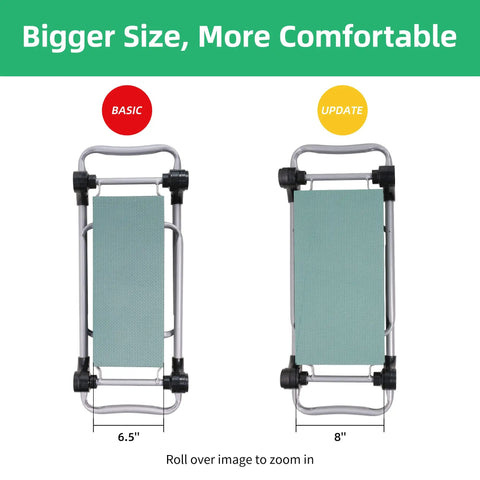 Comparison of basic and updated Upgraded Garden Kneeler And Seat Stool With Tool Pocket, Foldable Heavy Duty Bench For Gardeners.