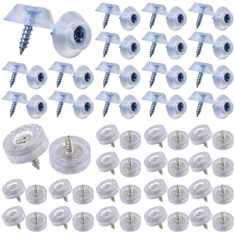 100 Pack Rubber Screw Covers With Clear PVC Head Caps And Metal Screws, floor protectors for wood furniture visible in arrangement.