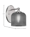 Capri Wall Sconce Brushed Nickel Finish, 6" Smoke Textured Glass featuring 8.25" height and 6" diameter shade.