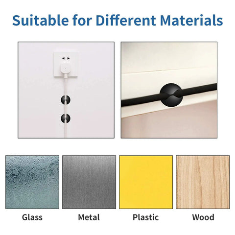 8 Pack Adhesive Cable Clips For Desk Cable Management And Wire Organization on glass, metal, plastic, and wood surfaces