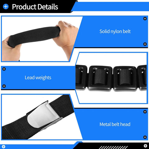 Four Piece Two Point Two Pound Dive Weights With Adjustable Nylon Belt For Freediving And Scuba Buoyancy Control Quick Release Buckle