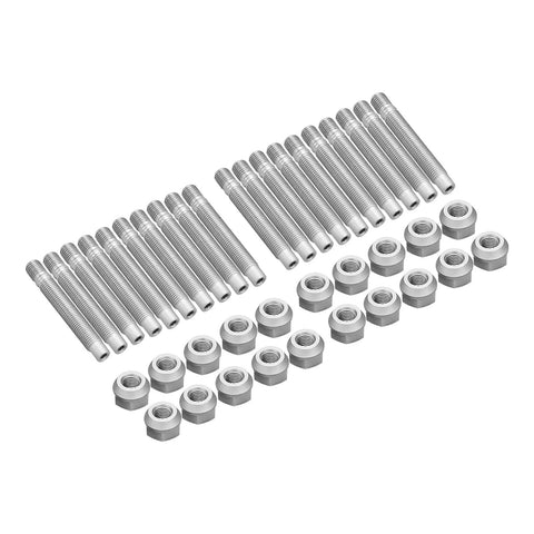 Rock Solid 90mm Wheel Stud Conversion Kit Forged From Heavy Duty Crmo Steel With M12 Threads To Fit Your E-Series Rides Perfectly And Handle Thick Washers Up To 20mm Without Breaking A Sweat On The Road., 90mm CrMo wheel studs and lug nuts laid out on white