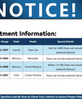 Fitment information table for Drop-In Front Rack And Pinion Kit For 2003-2008 Mercury Grand Marquis and similar models.