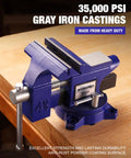 Heavy Duty 4.5 Inch Bench Vise With Multi Jaw For Flat Materials And Pipes Built Tough In Gray Iron on workbench