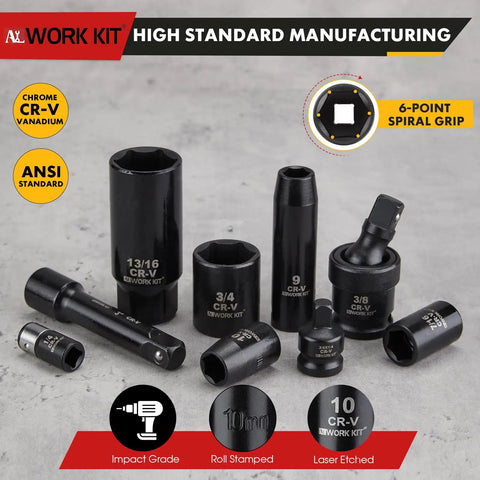 111-Piece Mechanics Tool Set With Metric 8-15mm And SAE Five Sixteenths To Three Quarters Inch Sockets, Deep And Shallow Sockets, displayed