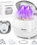 Deep Clean Retainers Night Guards And Braces With 48kHz Ultrasonic Cleaner Pod 220ml Digital Timer For At Home Pro Grade Dental Care Also Safe For Dentures Aligner Toothbrush And Jewelry, white