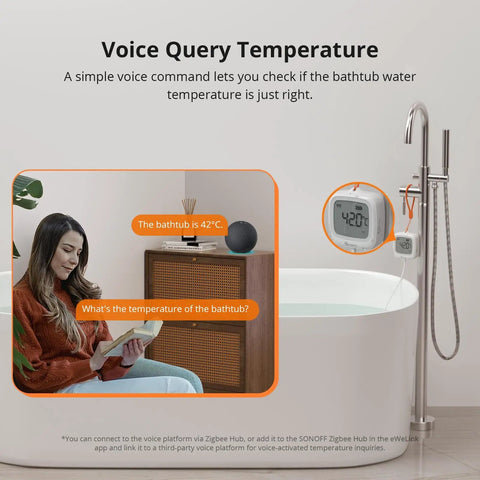 Waterproof Zigbee Temperature Sensor With 1.5M Stainless Steel Probe LCD Display And App Monitoring -40 To 115 C Range Magnetic Mount IP65 Weatherproof For Pool Kitchen Bathroom Works With Zigbee Hub, mounted by bathtub