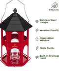 Heavy Duty Metal Bird Feeder For Outdoor Hanging With Circular Perch, Squirrel Proof Chew Proof Design, Weatherproof Red
