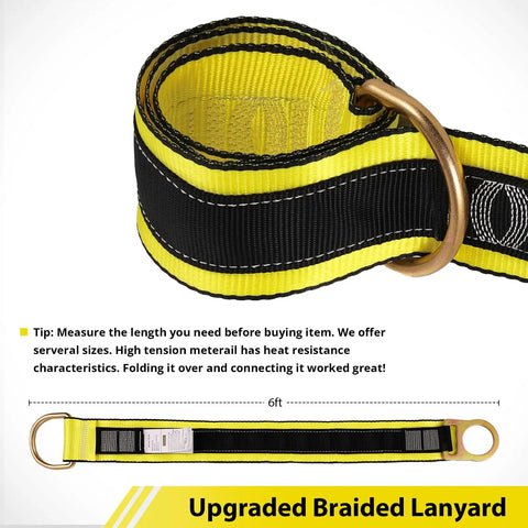 Heavy Duty Fall Protection Strap Set, 2 Pack, 6 Foot Cross Arm Anchor Straps With Double D Rings, durable webbing close-up