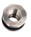 Top view of Beefy Heavy Duty Stainless Steel Bulkhead Tank Fitting 304, 1/2 Inch NPT Female On Both Ends To 3/4 Inch Garden Hose Male