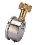 Side view of Glycerine Filled 2 Inch Stainless Steel Water Pressure Test Gauge with Big Dial Readout 0 to 200 PSI and KPa